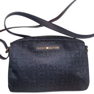 Tommy Hilfiger Dark Navy Monogram Crossbody Bag Adjustable Strap Gold Hardware